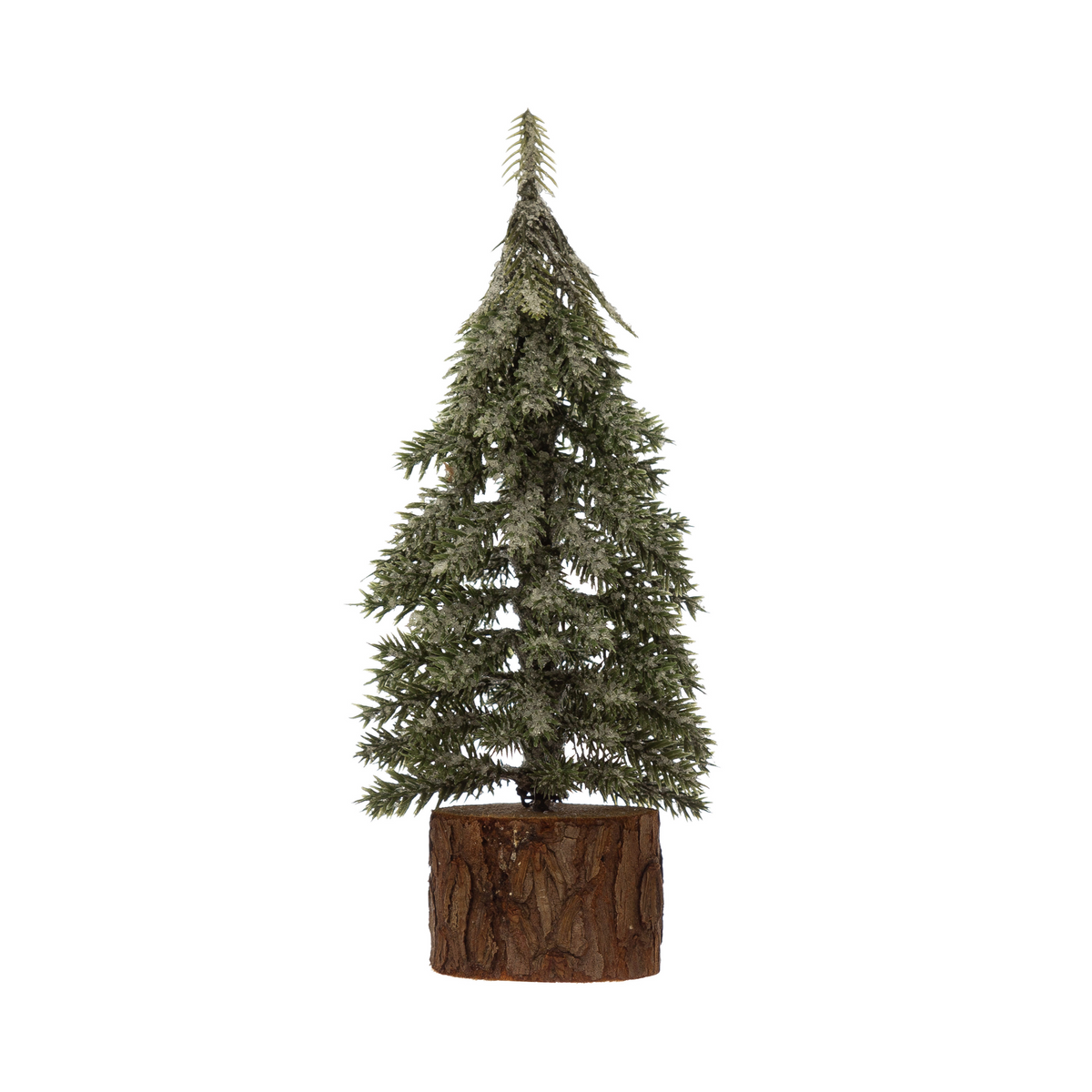 Faux Fir Tree with Wood Slice Base, Snow Finish-Lemons and Limes Boutique