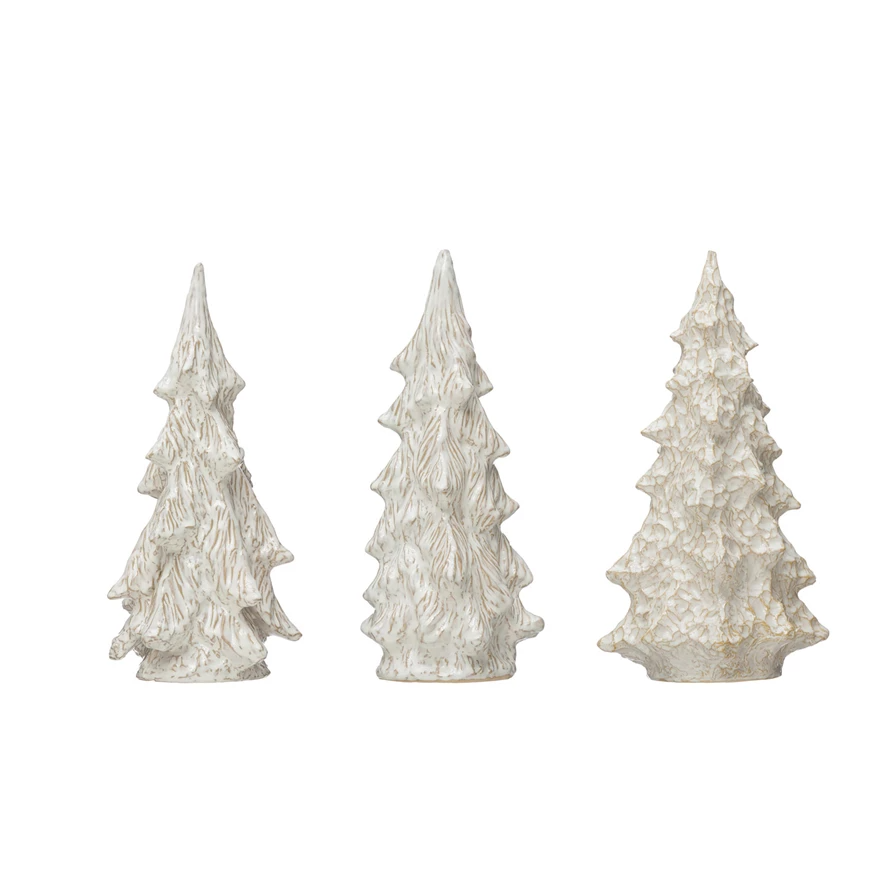 6-1/2" Round x 14-1/2"H Stoneware Tree, Reactive Glaze, White, 3 Styles-Lemons and Limes Boutique