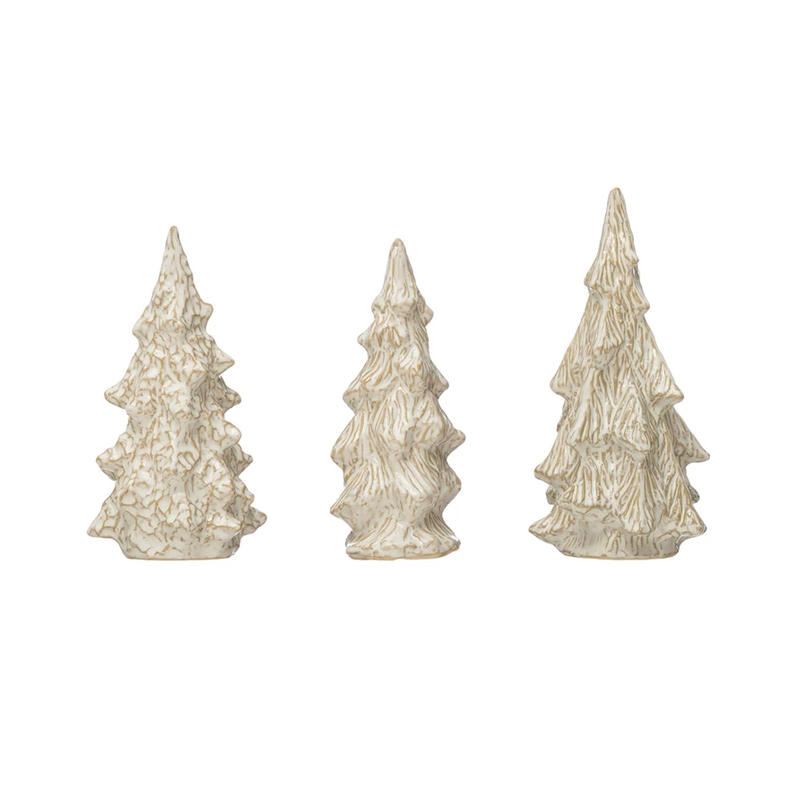 4" Round x 8-1/2"H Stoneware Tree, Reactive Glaze, White, 3 Styles-Lemons and Limes Boutique