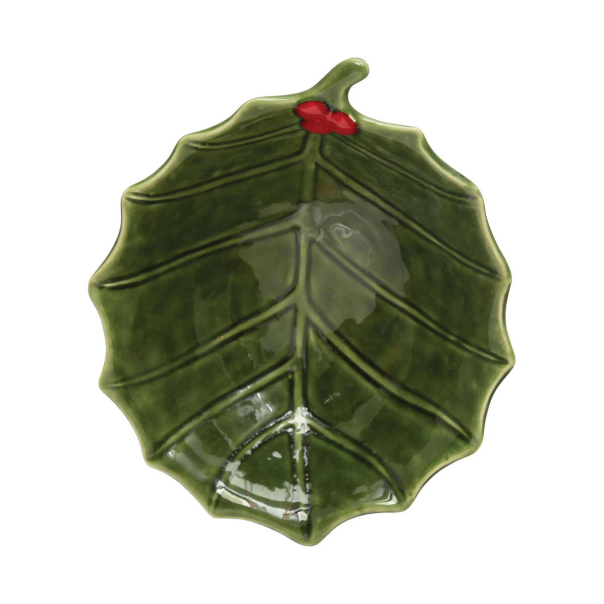 Stoneware Holly Leaf Bowl, Green and Red-Lemons and Limes Boutique
