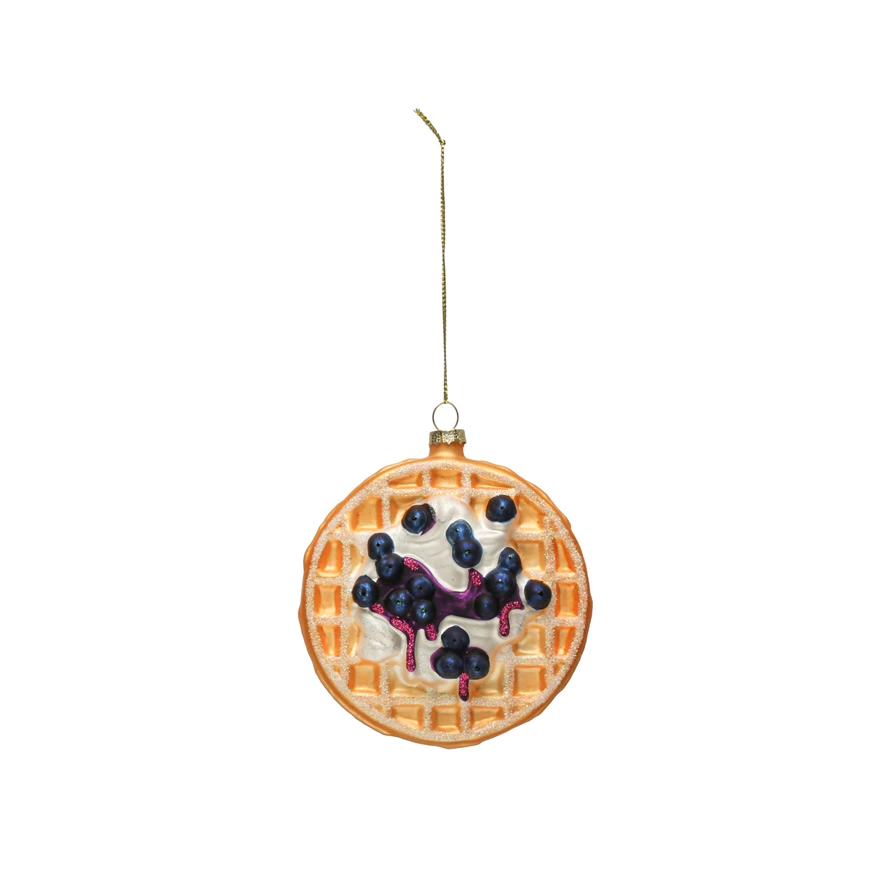 Hand-Painted Blueberry Waffle Ornament w/ Glitter, Multi Color--Lemons and Limes Boutique
