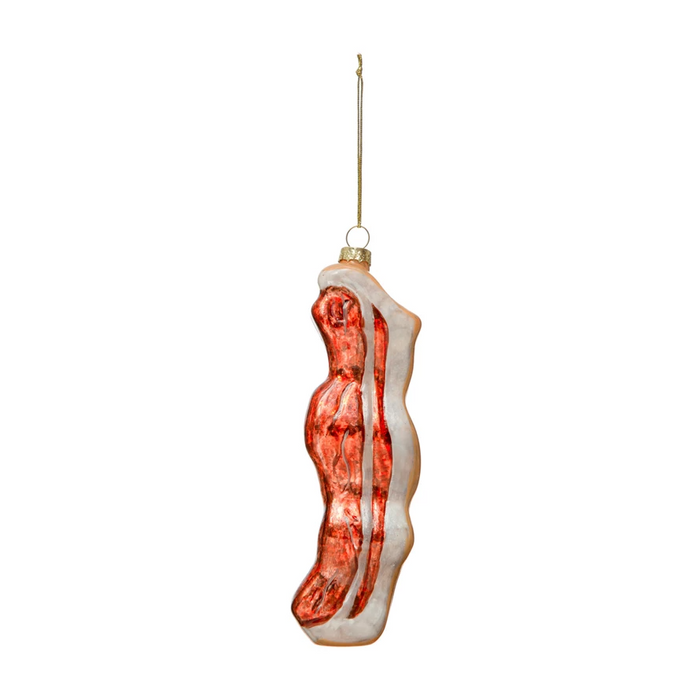 Hand-Painted Glass Bacon Slice Ornament, Brown & White--Lemons and Limes Boutique