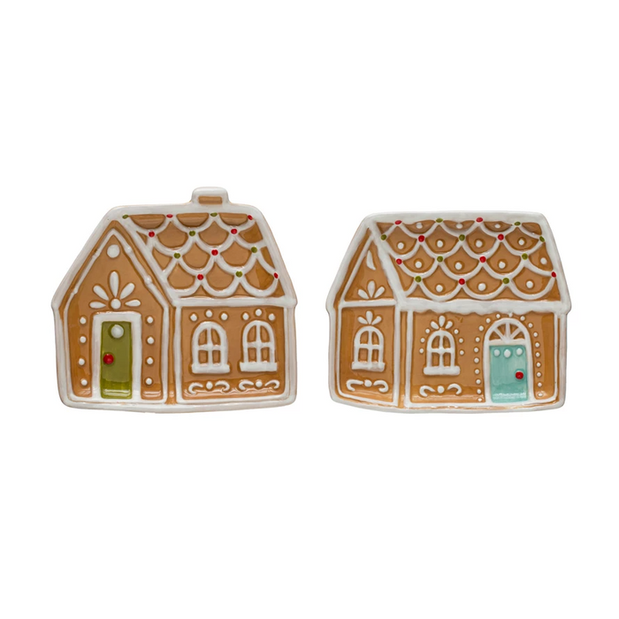 Hand-Painted Ceramic Gingerbread House Shaped Plate, Multi Color, 2 Styles-Lemons and Limes Boutique