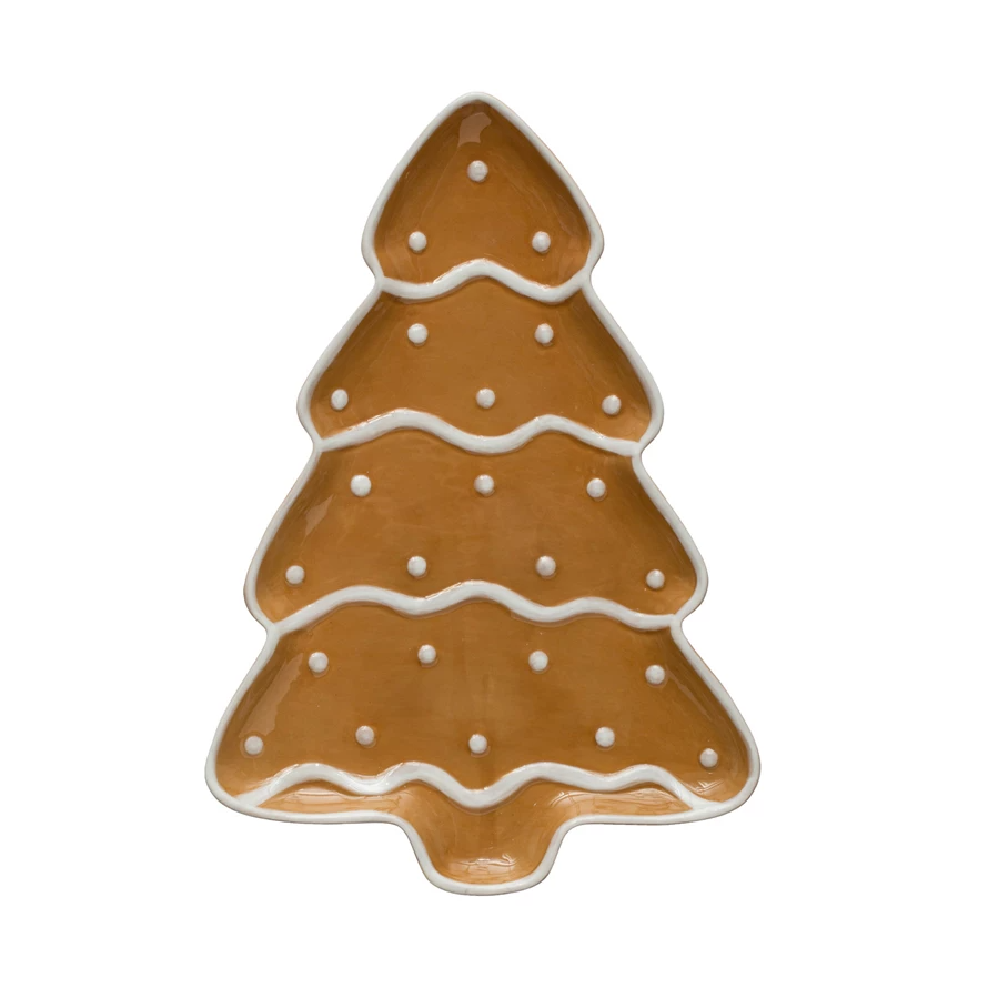 Hand-Painted Ceramic Gingerbread Tree Shaped Platter-Lemons and Limes Boutique