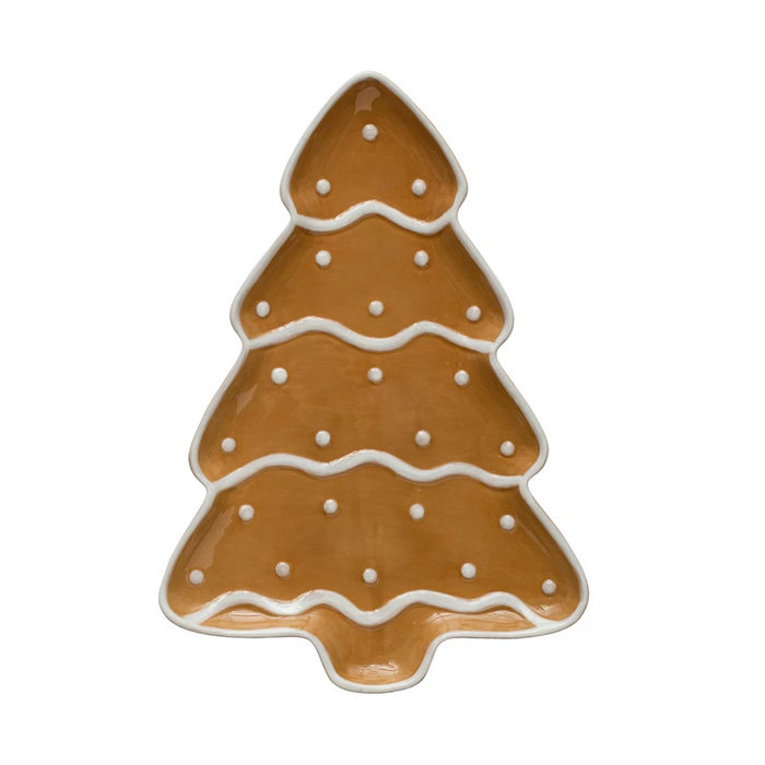 Hand-Painted Ceramic Gingerbread Tree Shaped Platter-Lemons and Limes Boutique