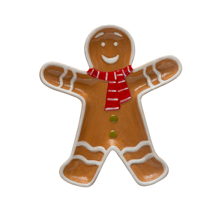 Hand-Painted Ceramic Gingerbread Man w/ Scarf Platter-Lemons and Limes Boutique