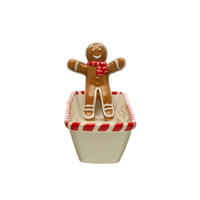 Hand-Painted Ceramic Cracker Dish w/ Candy Cane Edge & Gingerbread Man-Lemons and Limes Boutique