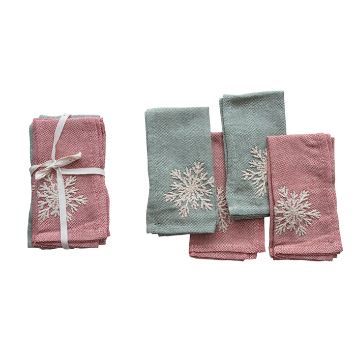 Square Cotton Napkins w/ Embroidered Snowflakes,-Lemons and Limes Boutique