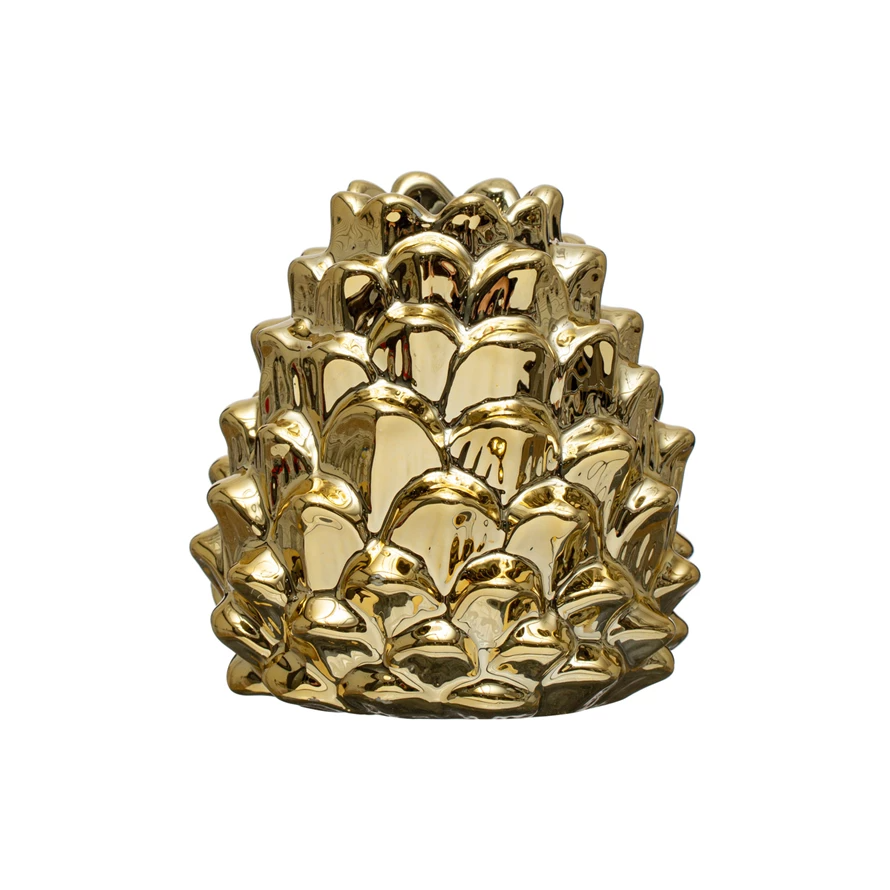 Stoneware Pinecone Taper Holder, Gold Finish-Lemons and Limes Boutique