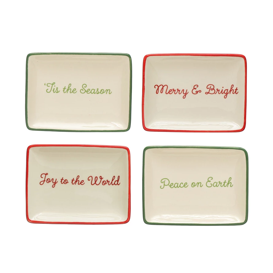 Stoneware Dish w/ Holiday Words & Red/Green Rim-Lemons and Limes Boutique