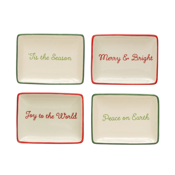 Stoneware Dish w/ Holiday Words & Red/Green Rim-Lemons and Limes Boutique