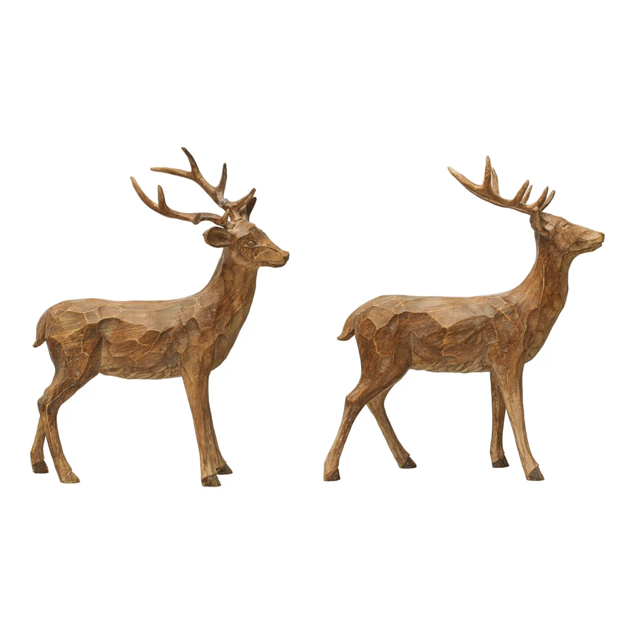 Resin Standing Deer, Brown & Carved Wood Finish, 2 Styles-Lemons and Limes Boutique