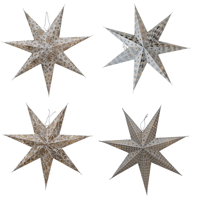 Folding 7-Point Recycled Paper Star Ornament w/ LED Light String--Lemons and Limes Boutique