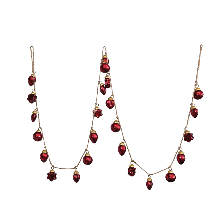 Mercury Glass Ornament Garland w/ Gold Cord, Red-Lemons and Limes Boutique