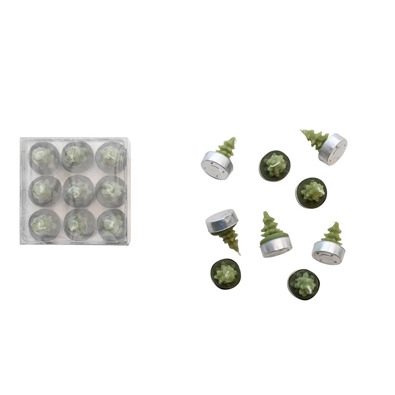 1-1/2" Round Unscented Tree Tealights, Cedar Green, Set of 9-Lemons and Limes Boutique