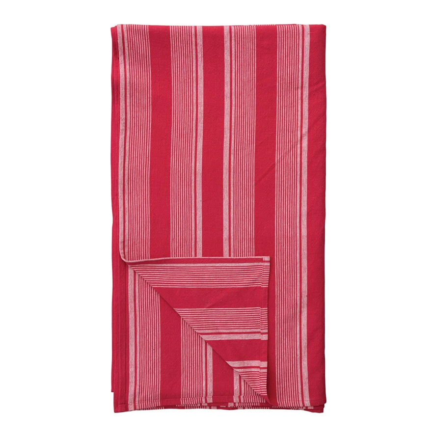 Woven Cotton Tablecloth w/ Stripes, Red & White-Lemons and Limes Boutique