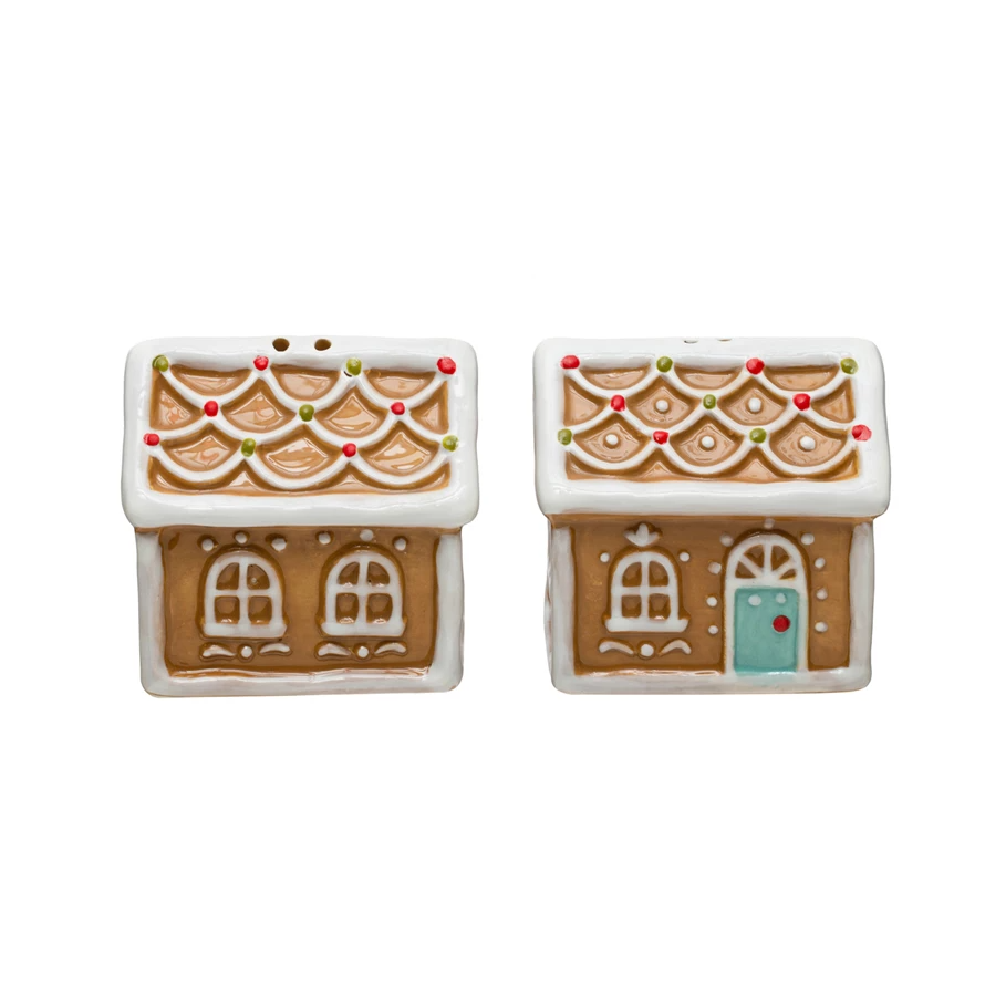 Ceramic Gingerbread House Salt & Pepper Shakers, Multi Color, Set of 2-Lemons and Limes Boutique