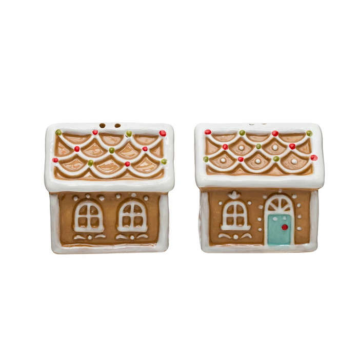 Ceramic Gingerbread House Salt & Pepper Shakers, Multi Color, Set of 2-Lemons and Limes Boutique