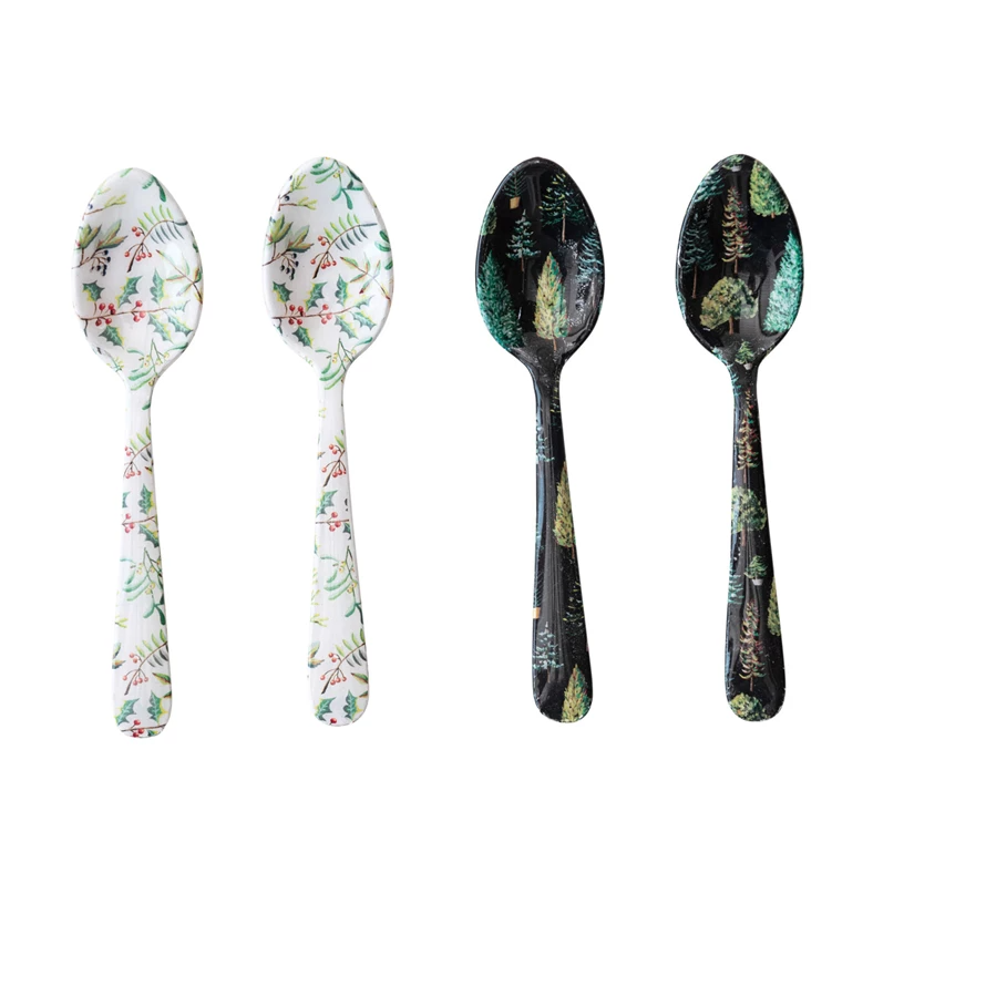Enameled Stainless Steel Spoon w/ Evergreens/Botanicals, 2 Styles-Lemons and Limes Boutique