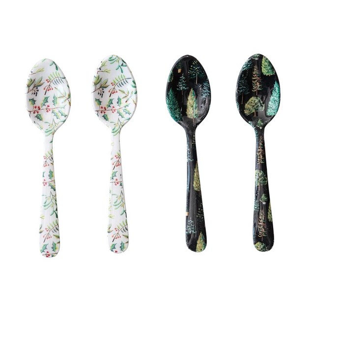 Enameled Stainless Steel Spoon w/ Evergreens/Botanicals, 2 Styles-Lemons and Limes Boutique