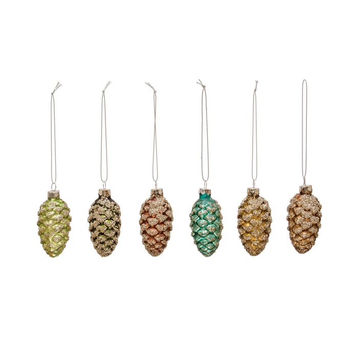Hand-Painted Glass Pinecone Ornament w/ Glitter--Lemons and Limes Boutique