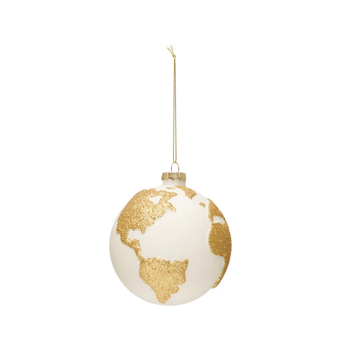 Round Hand-Painted Glass Globe Ornament w/ Glitter, White & Gold Finish--Lemons and Limes Boutique