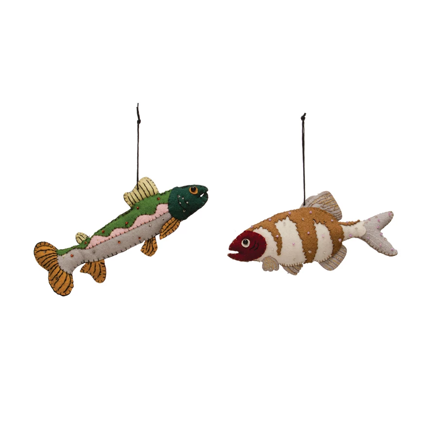 Wool Felt Fish Ornament w/ Embroidery, Multi Color, 2 Styles-Lemons and Limes Boutique