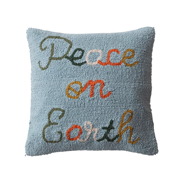 20" Square Cotton Tufted Pillow "Peace On Earth", Multi Color-Lemons and Limes Boutique