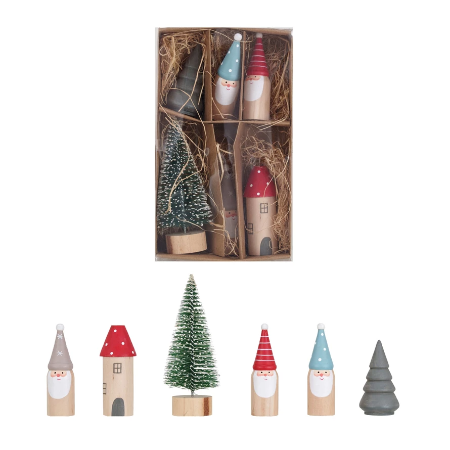 Wood & Sisal House, Trees & Gnomes, Boxed Set of 6-Lemons and Limes Boutique