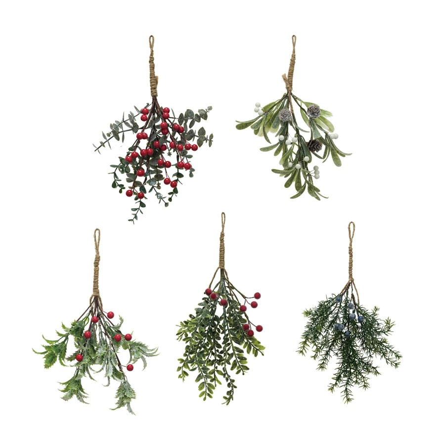Hanging Faux Evergreen & Berry Bunch, Snow/Ice Finish in 5 Styles-Lemons and Limes Boutique