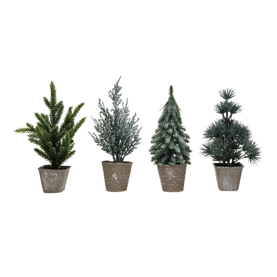 Faux Evergreen Tree in Paper Pot with Snow/Frost Finish in 4 Styles-Lemons and Limes Boutique