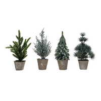 Faux Evergreen Tree in Paper Pot with Snow/Frost Finish in 4 Styles-Lemons and Limes Boutique