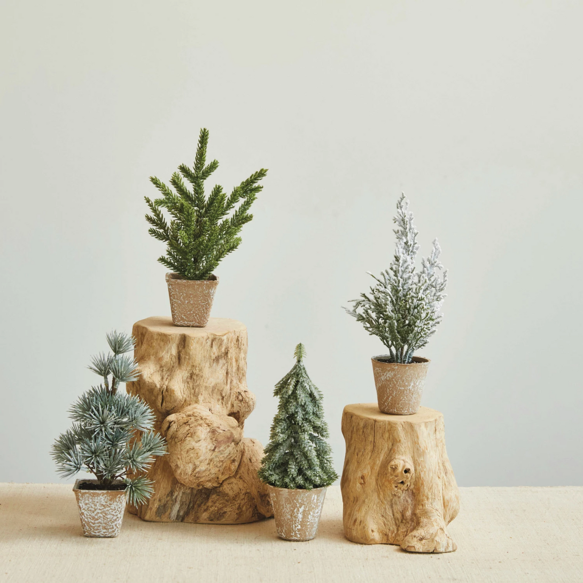 Faux Evergreen Tree in Paper Pot with Snow/Frost Finish in 4 Styles-Lemons and Limes Boutique
