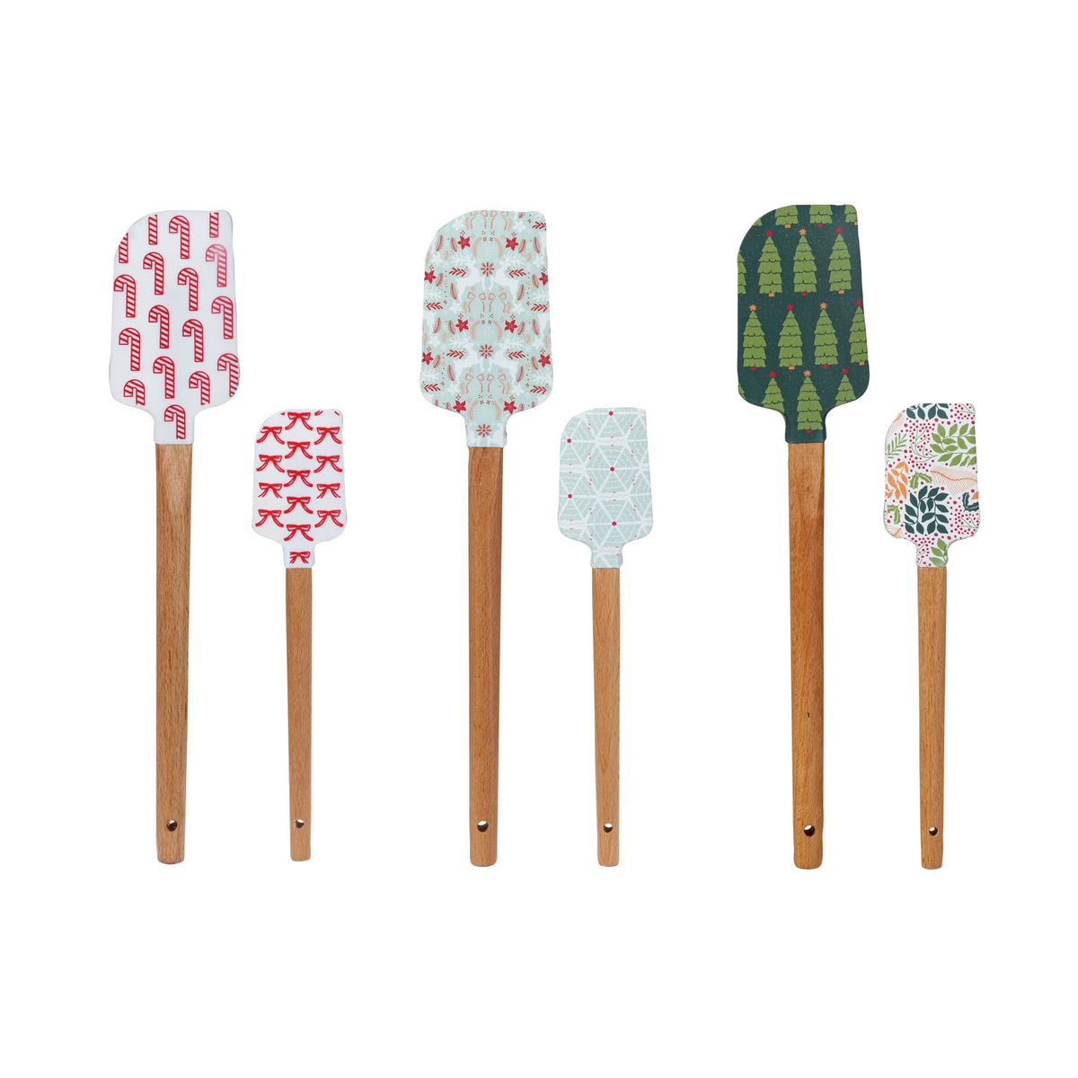Silicone & Wood Spatulas w/ Holiday Pattern, 6 Styles, Set of 2 Sizes-Lemons and Limes Boutique