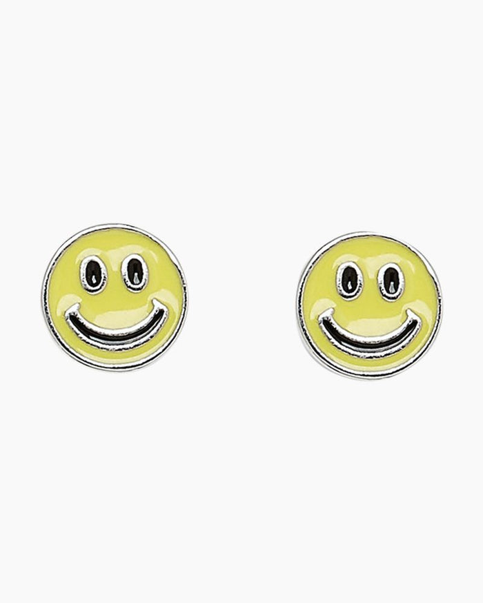 Pura Vida- Happy Face Stud Earrings in Silver-Earrings-Lemons and Limes Boutique