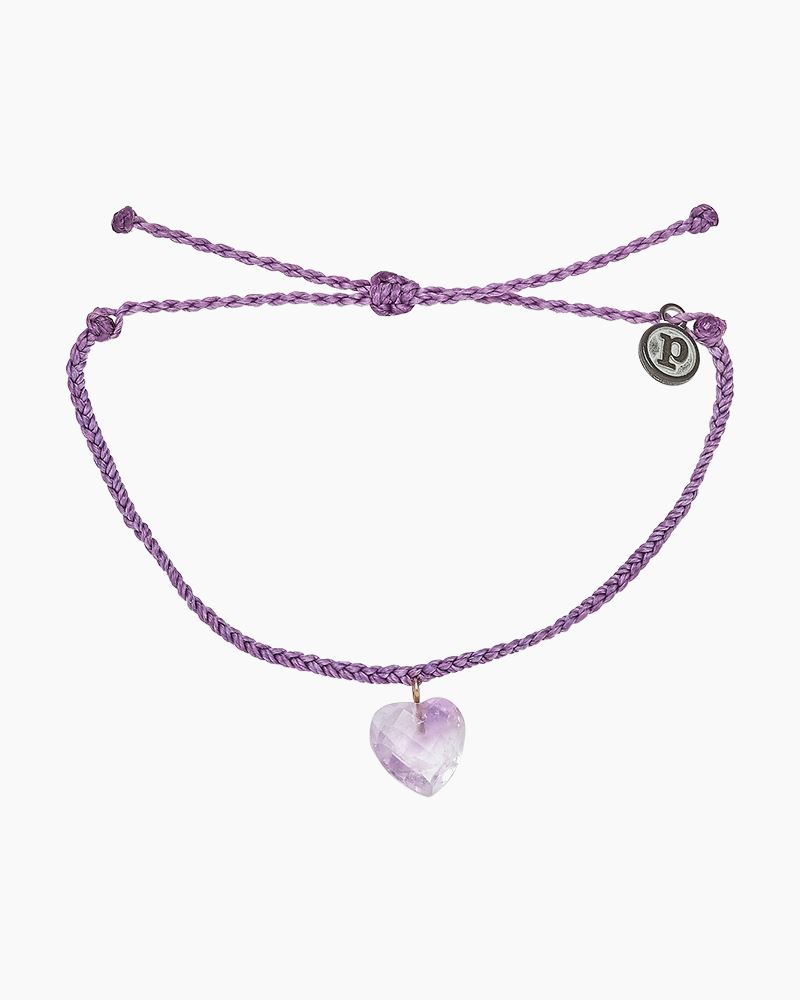 Pura Vida Stone Heart Charm Bracelet in Amethyst-Bracelet-Lemons and Limes Boutique
