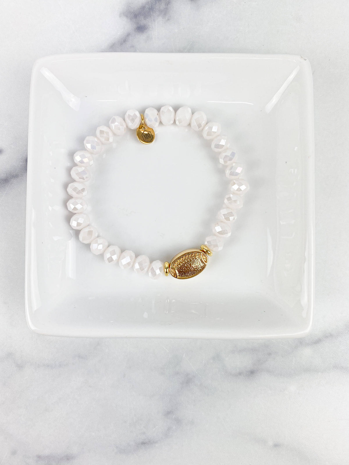 Bracelet Crystal Beaded Gold Football in Pearl-Lemons and Limes Boutique