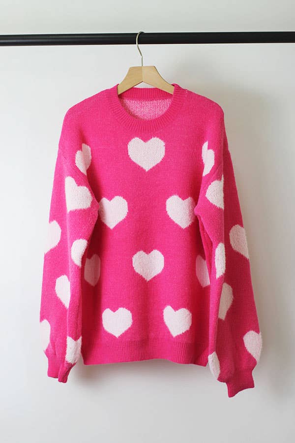 Valentine's Day Heart Sweater in Hot Pink-Lemons and Limes Boutique