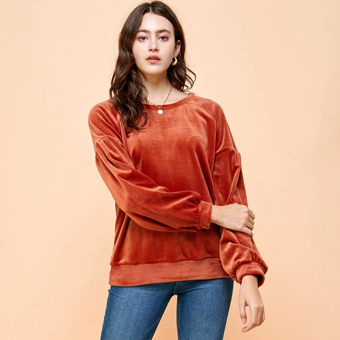 Maya Velvet Top in Rust-Lemons and Limes Boutique