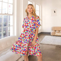 Two Layered Button Down Colorful Floral Dress-Lemons and Limes Boutique