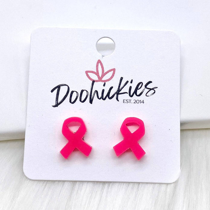 Acrylic Breast Cancer Awareness Ribbon Earrings in Hot Pink--Lemons and Limes Boutique