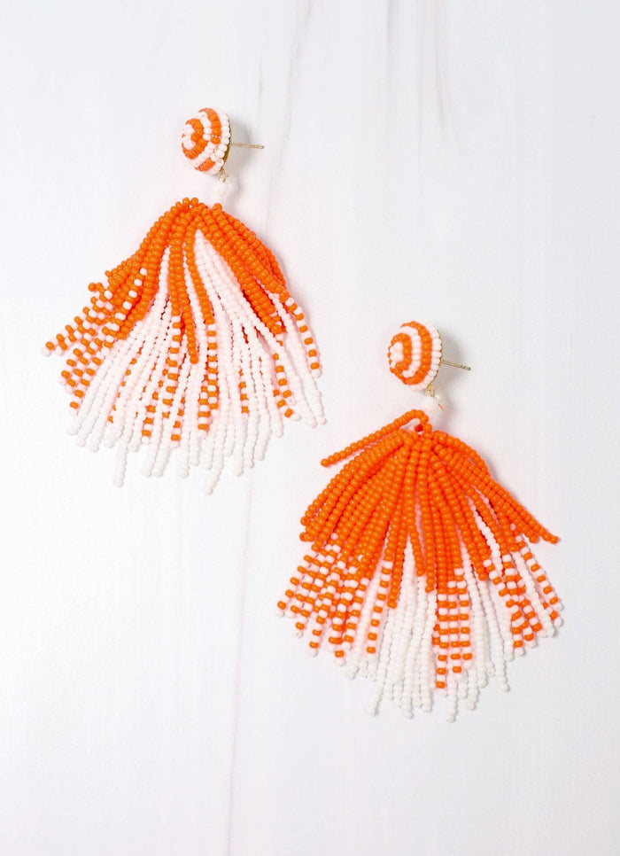 Toomer Beaded Tassel Earring in White-Lemons and Limes Boutique