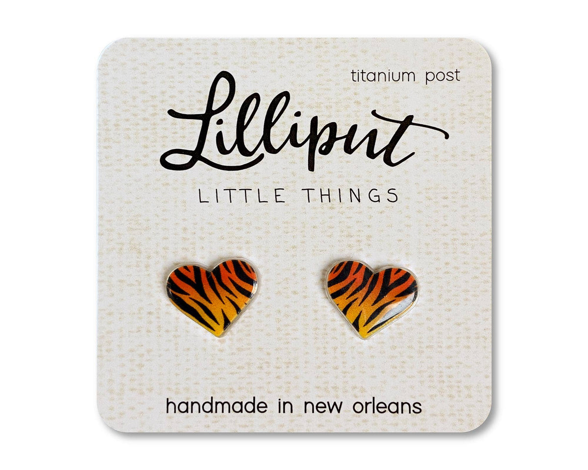 Tiger Stripe Heart Stud Earrings--Lemons and Limes Boutique
