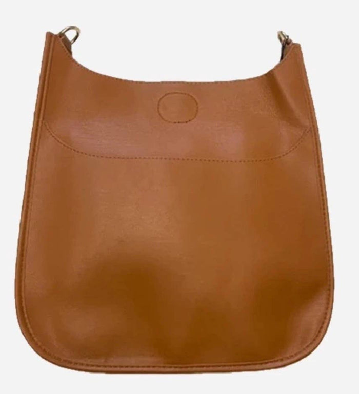 Soft Faux Leather Classic Messenger- No Strap in Camel Ahdorned--Lemons and Limes Boutique