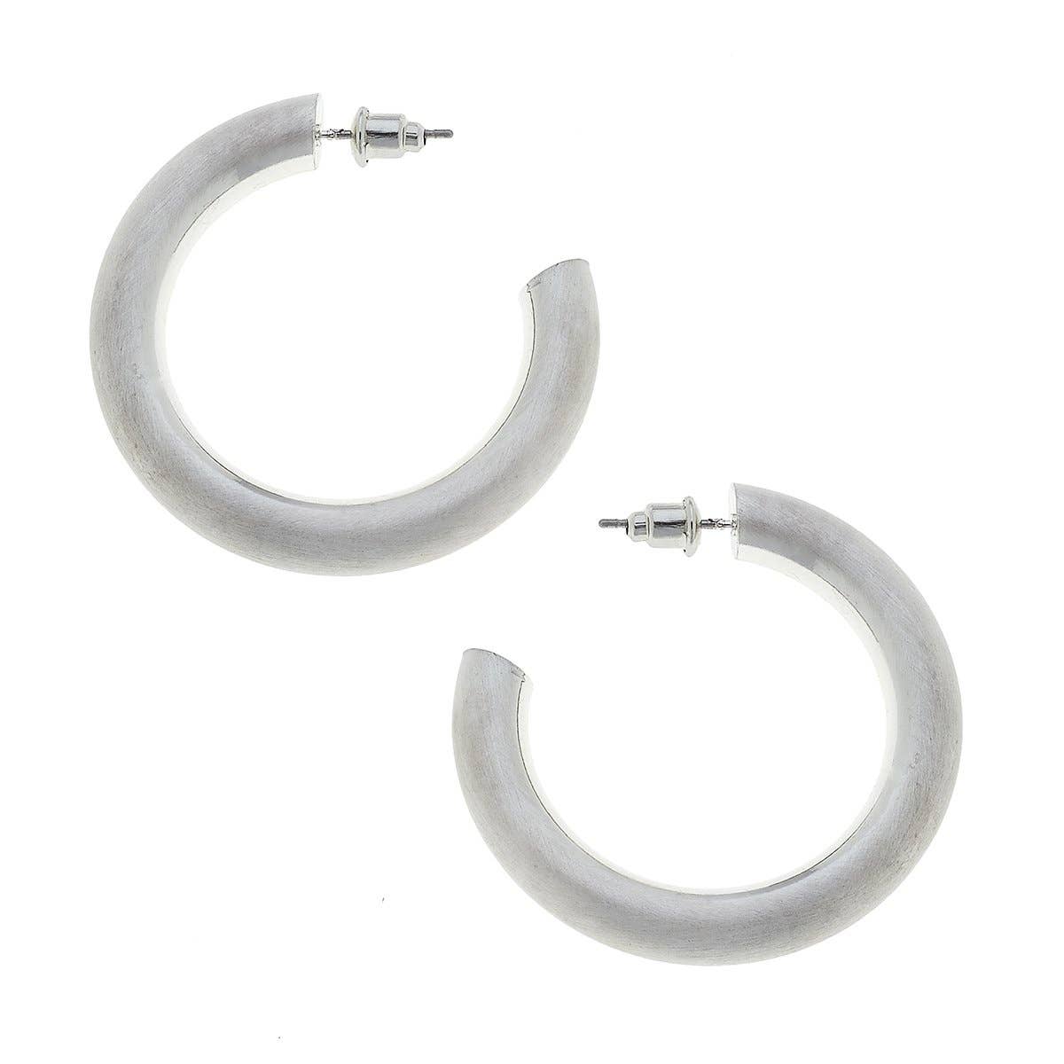 Isla Hoop Earrings in Satin Silver Canvas Style--Lemons and Limes Boutique