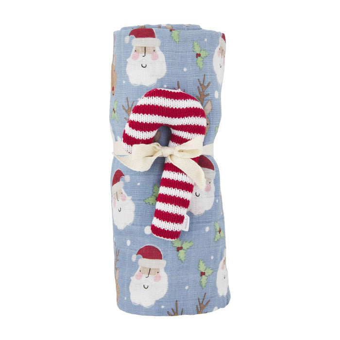 Blue Christmas Swaddle Rattle Set-Keepsakes-Lemons and Limes Boutique