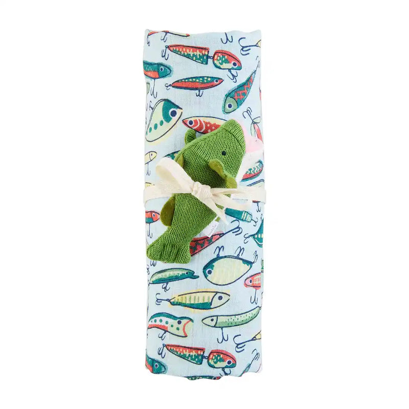 Fishing Lures Swaddle and Rattle Set--Lemons and Limes Boutique