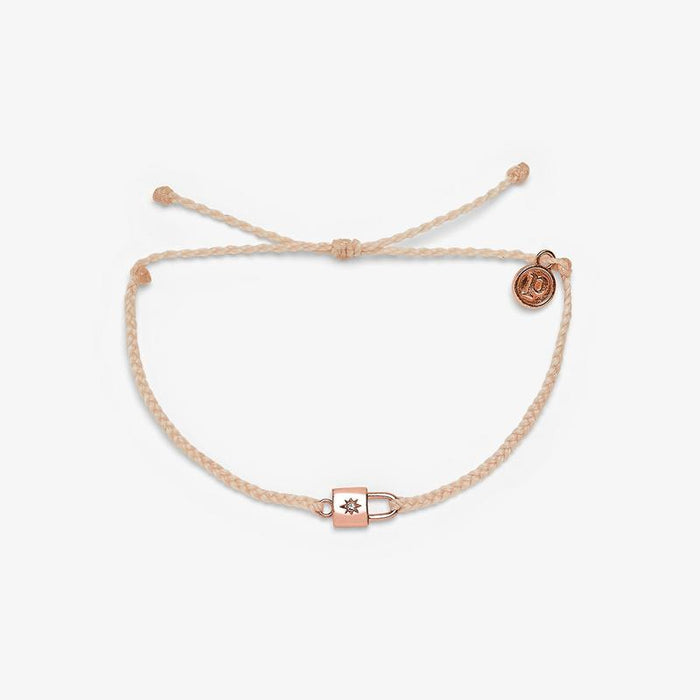 Pura Vida Rose Gold Lock Charm Bracelet in Vanilla-Bracelet-Lemons and Limes Boutique