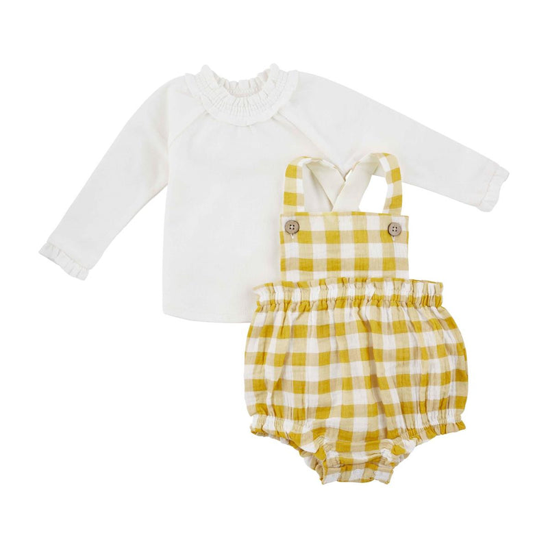 Mustard Check Bubble & Shirt Set-Apparel Sets-Lemons and Limes Boutique