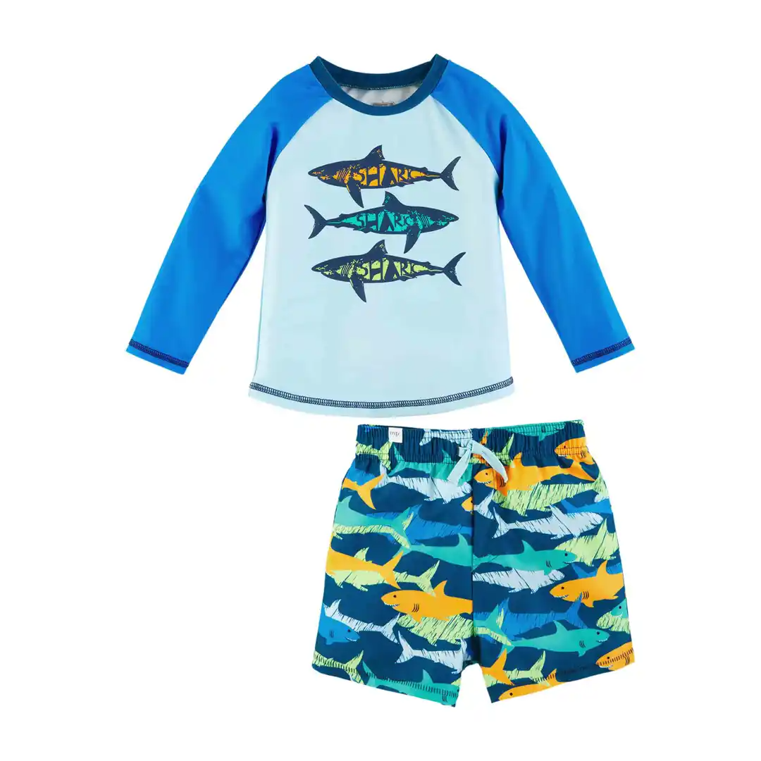 Boys Shark Rash Guard and Trunk Set-Lemons and Limes Boutique